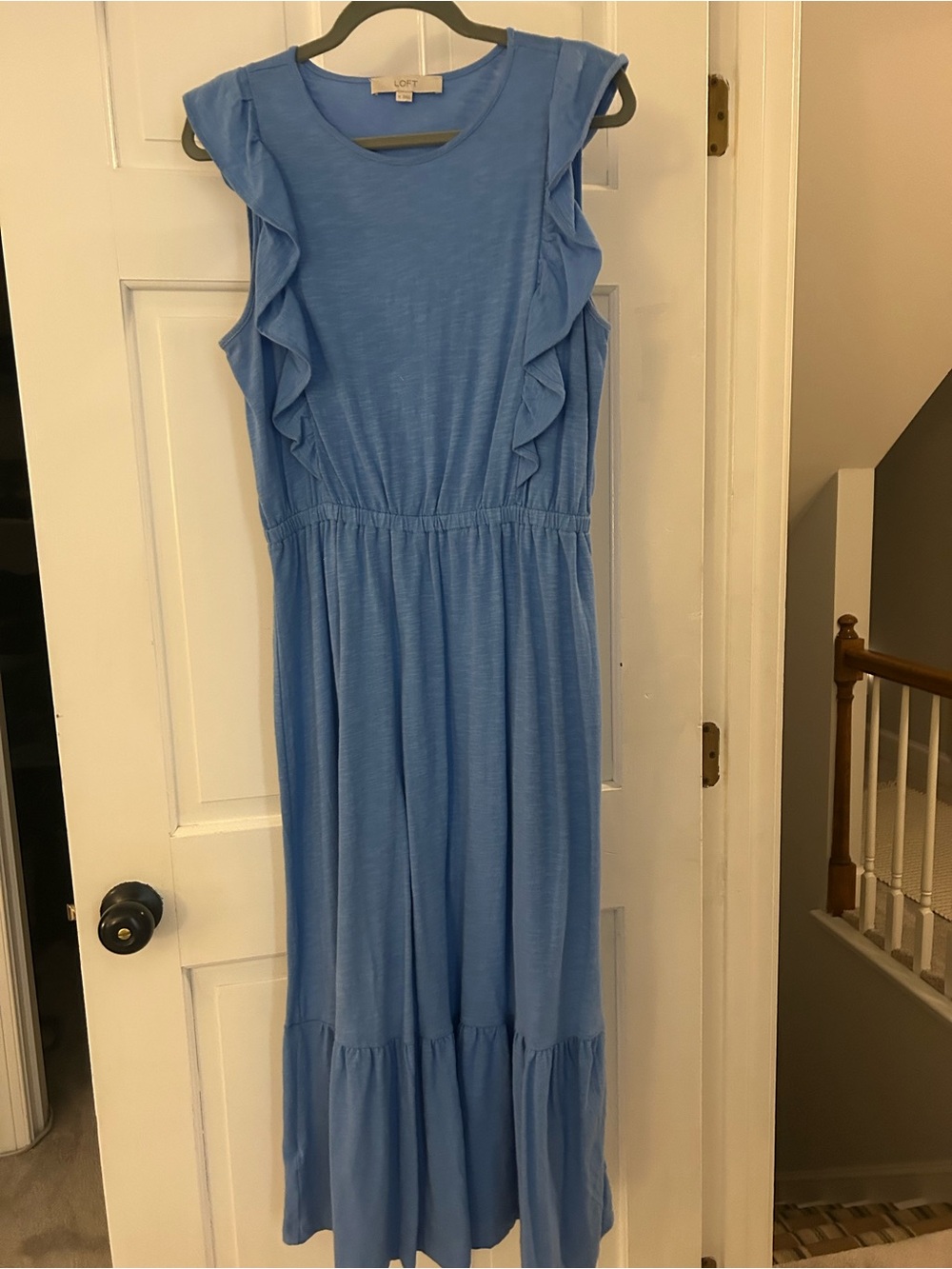 LOFT Light Blue Ruffle Sleeveless DRESS - Picture 3 of 3